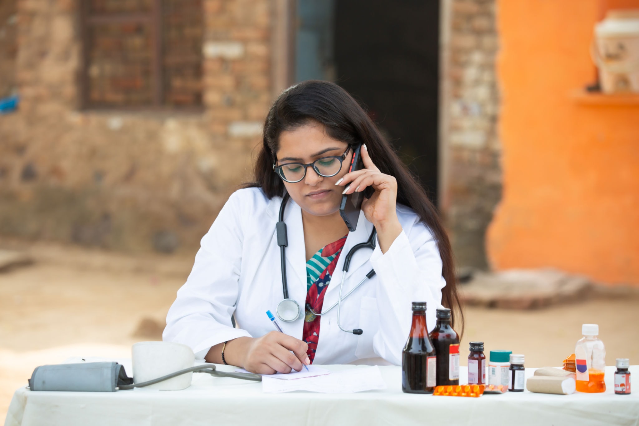 Doctor on a phone audio consultation