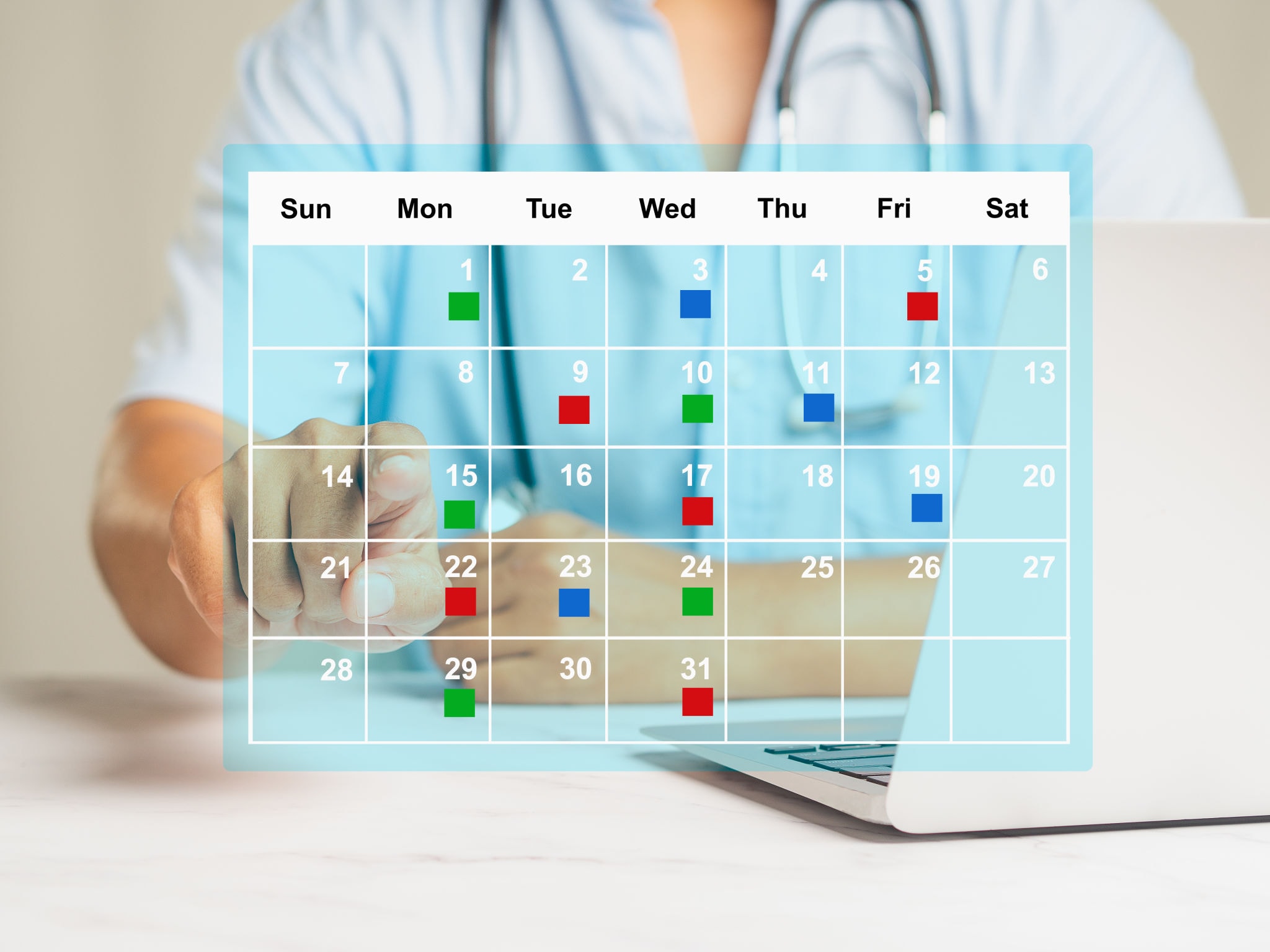 Doctor scheduling appointments on digital calendar